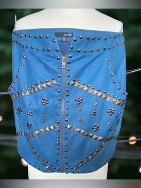 Ladakh faux-leather Blue studded mini skirt vintage Y2K Festival Size 6 NWT